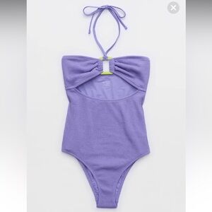 Aerie Crinkle Ring Bandeau Cheeky One Piece Swimsuit